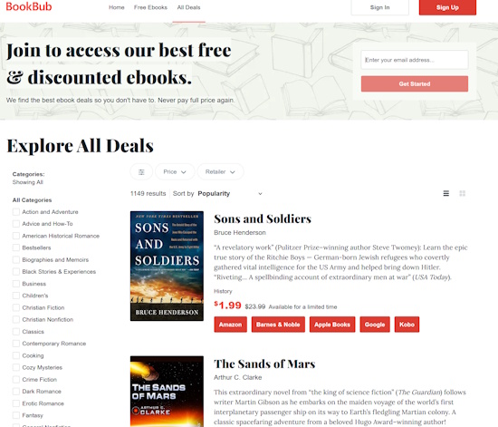 bookbub sell ebooks