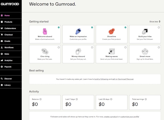 gumroad dashboard